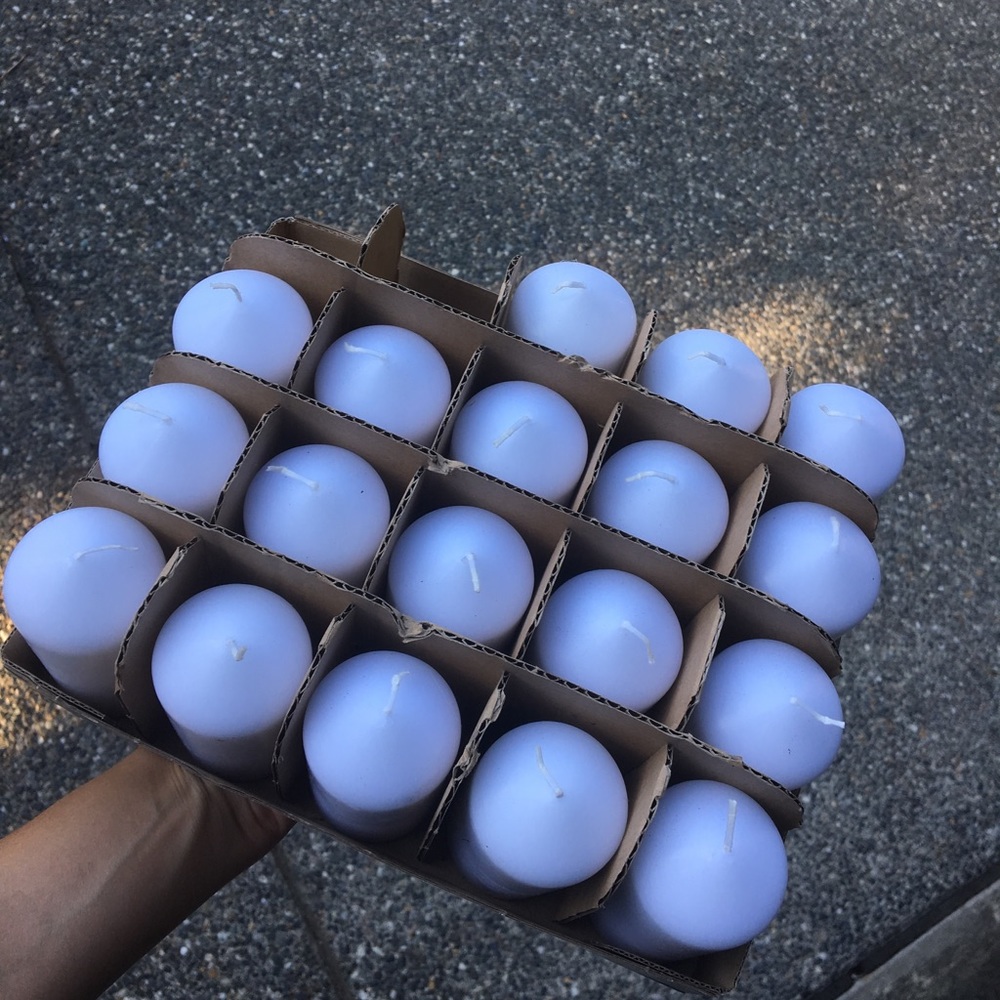 18 white unused pillar candles